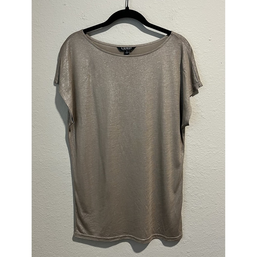 Lauren Ralph Lauren Women's T-Shirt Top Size Medium Metallic Boatneck Short Slv